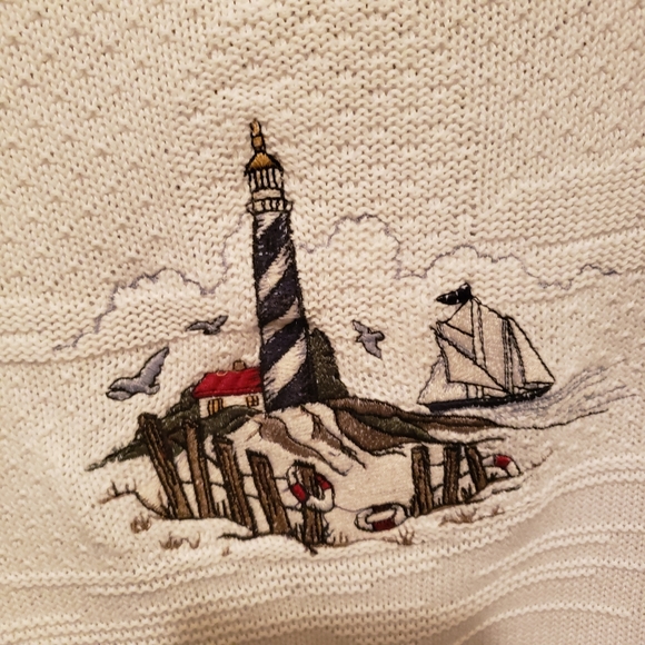 Fisherman XL Core Nautical Sweater Lighthouse Textured Cotton Oversized Pullover - Picture 9 of 10